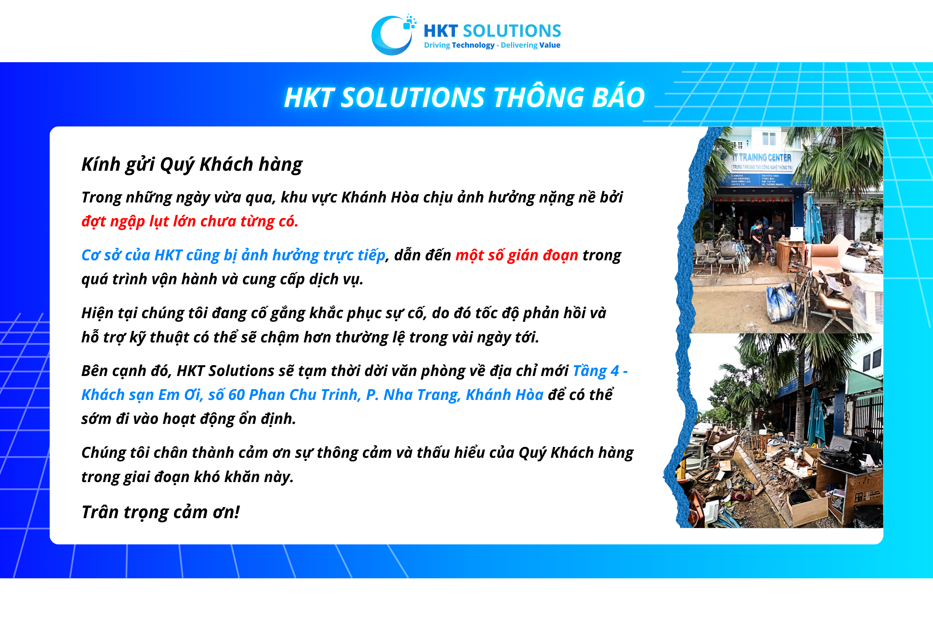 HKT Solutions thông báo hoạt động sau lũ lụt